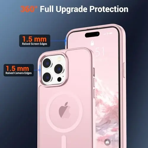 SUPFINE iPhone 14 Pro için Manyetik Kılıf, Ekran Koruyuculu (MagSafe Uyumlu) (Askeri Sınıf Düşme Koruması) Yarı Saydam Mat Darbeye Dayanıklı Telefon Kılıfı, Açık Pembe - 4