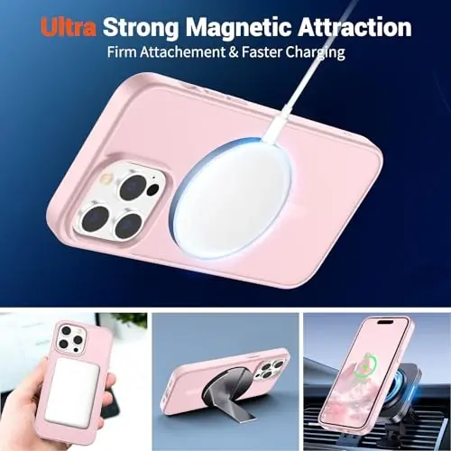 SUPFINE iPhone 14 Pro için Manyetik Kılıf, Ekran Koruyuculu (MagSafe Uyumlu) (Askeri Sınıf Düşme Koruması) Yarı Saydam Mat Darbeye Dayanıklı Telefon Kılıfı, Açık Pembe - 5