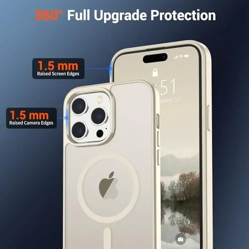 SUPFINE Magnetic for iPhone 14 Pro Case (Compatible with MagSafe) (Military Grade Drop Protection) Slim Translucent Matte Shockproof with Anti-Fingerprint Phone Case,Antique White - 6
