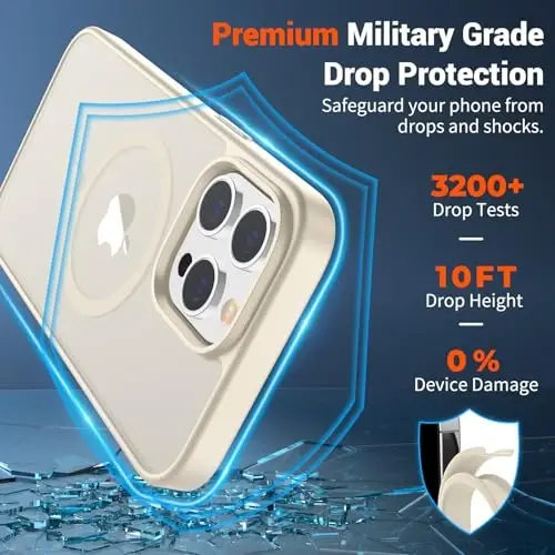 SUPFINE Magnetic for iPhone 14 Pro Case (Compatible with MagSafe) (Military Grade Drop Protection) Slim Translucent Matte Shockproof with Anti-Fingerprint Phone Case,Antique White - SUPFINE (1)
