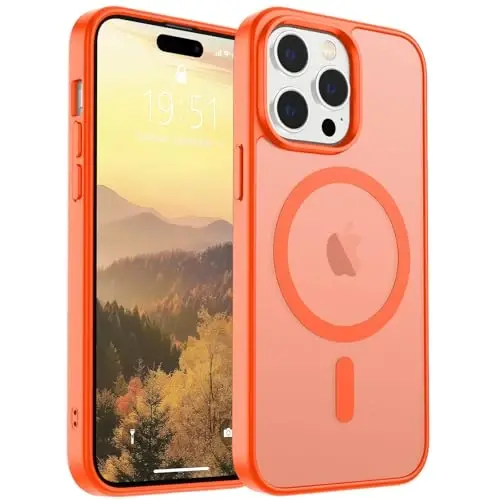 SUPFINE Magnetic for iPhone 14 Pro Case (Compatible with MagSafe) (Military Grade Drop Protection) Slim Translucent Matte Shockproof with Anti-Fingerprint Phone Case,Orange - 4