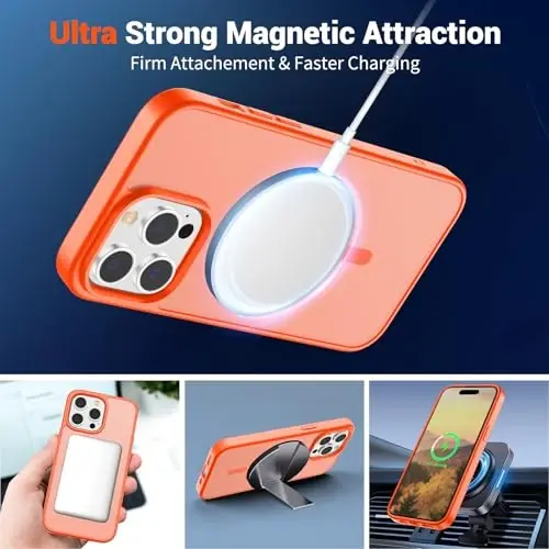 SUPFINE Magnetic for iPhone 14 Pro Case (Compatible with MagSafe) (Military Grade Drop Protection) Slim Translucent Matte Shockproof with Anti-Fingerprint Phone Case,Orange - 6