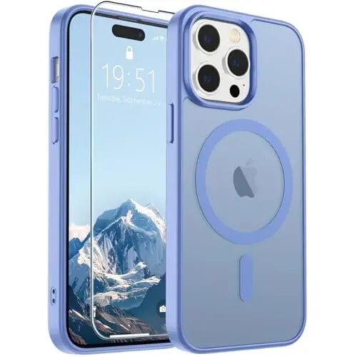 SUPFINE Magnetic for iPhone 14 Pro Case (Compatible with MagSafe) (Military Grade Drop Protection) Slim Translucent Matte Shockproof Phone Cover,Blue Purple 
