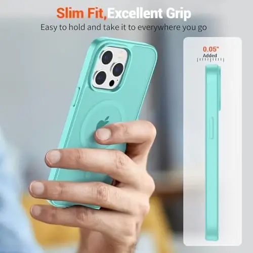 SUPFINE Magnetic for iPhone 14 Pro Case (Compatible with MagSafe) (Military Grade Drop Protection) Slim Translucent Matte with Anti-Fingerprint Phone Case,Blue Green - 4