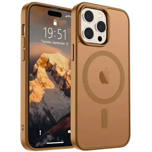 SUPFINE iPhone 14 Pro için Manyetik Kılıf (MagSafe Uyumlu) (Askeri Sınıf Düşme Koruması) Yarı Saydam Mat Darbeye Dayanıklı Telefon Kılıfı, Kahverengi 