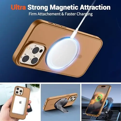 SUPFINE iPhone 14 Pro için Manyetik Kılıf (MagSafe Uyumlu) (Askeri Sınıf Düşme Koruması) Yarı Saydam Mat Darbeye Dayanıklı Telefon Kılıfı, Kahverengi - 5