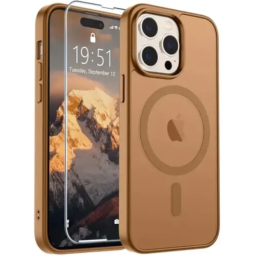 SUPFINE Magnetic for iPhone 14 Pro Case (Compatible with MagSafe) (Military Grade Drop Protection) Translucent Matte Shockproof Phone Cover,Brown - 1