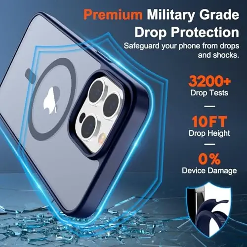 SUPFINE Magnetic for iPhone 14 Pro Case (Compatible with MagSafe) (Military Grade Drop Protection) Translucent Matte Shockproof Phone Case,Navy Blue - 2