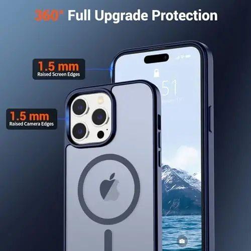 SUPFINE Magnetic for iPhone 14 Pro Case (Compatible with MagSafe) (Military Grade Drop Protection) Translucent Matte Shockproof Phone Case,Navy Blue - 5
