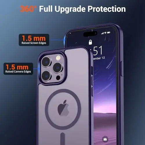 SUPFINE Magnetic for iPhone 14 Pro Case (Compatible with MagSafe) (Military Grade Drop Protection) Translucent Matte Shockproof Phone Case, Dark Purple - 5