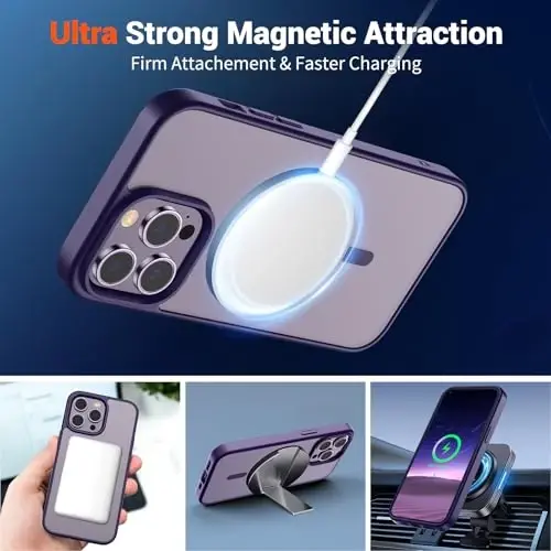 SUPFINE Magnetic for iPhone 14 Pro Case (Compatible with MagSafe) (Military Grade Drop Protection) Translucent Matte Shockproof Phone Case, Dark Purple - 6