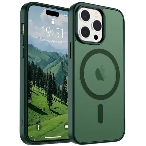 SUPFINE Magnetic for iPhone 14 Pro Case (Compatible with MagSafe)(Military Grade Drop Protection) Translucent Matte Shockproof Phone Case,Forest Green - 4