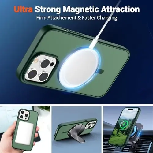 SUPFINE Magnetic for iPhone 14 Pro Case (Compatible with MagSafe)(Military Grade Drop Protection) Translucent Matte Shockproof Phone Case,Forest Green - 6