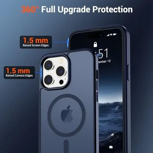 SUPFINE iPhone 14 Pro Max için Manyetik Kılıf, Ekran Koruyuculu (MagSafe Uyumlu) (Askeri Sınıf Düşme Koruması) Yarı Saydam Mat Darbeye Dayanıklı Telefon Kılıfı, Koyu Mavi - 4