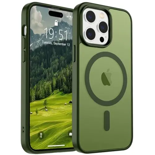 SUPFINE Magnetic for iPhone 14 Pro Max Case (Compatible with MagSafe) (Military Grade Drop Protection) Slim Translucent Matte Shockproof with Anti-Fingerprint Phone Case,Cangling Green - SUPFINE
