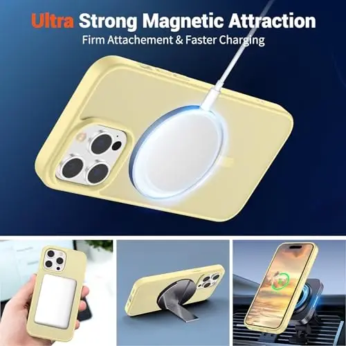 SUPFINE Magnetic for iPhone 14 Pro Max Case (Compatible with MagSafe) (Military Grade Drop Protection) Slim Translucent Matte Shockproof with Anti-Fingerprint Phone Case,Buttercream Yellow - 7