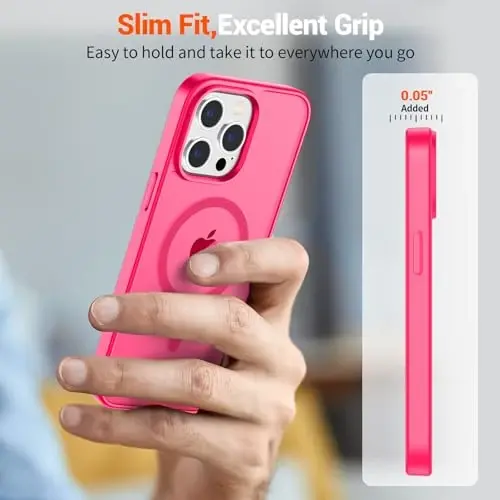 SUPFINE Magnetic for iPhone 14 Pro Max Case (Compatible with MagSafe) (Military Grade Drop Protection) Slim Translucent Matte Shockproof with Anti-Fingerprint Phone Case,Hot Pink - 4
