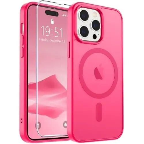 SUPFINE Magnetic for iPhone 14 Pro Max Case (Compatible with MagSafe) (Military Grade Drop Protection) Slim Translucent Matte Shockproof with Anti-Fingerprint Phone Case,Hot Pink 