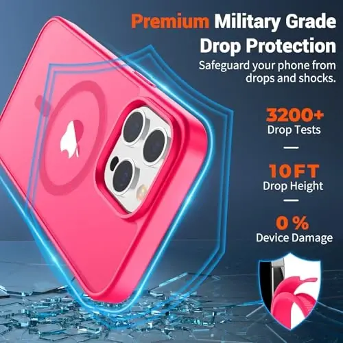 SUPFINE Magnetic for iPhone 14 Pro Max Case (Compatible with MagSafe) (Military Grade Drop Protection) Slim Translucent Matte Shockproof with Anti-Fingerprint Phone Case,Hot Pink - 2