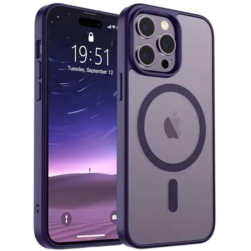 SUPFINE Magnetic for iPhone 14 Pro Max Case (Compatible with MagSafe) (Military Grade Drop Protection) Slim Translucent Matte Shockproof with Anti-Fingerprint Phone Case,Dark Purple 