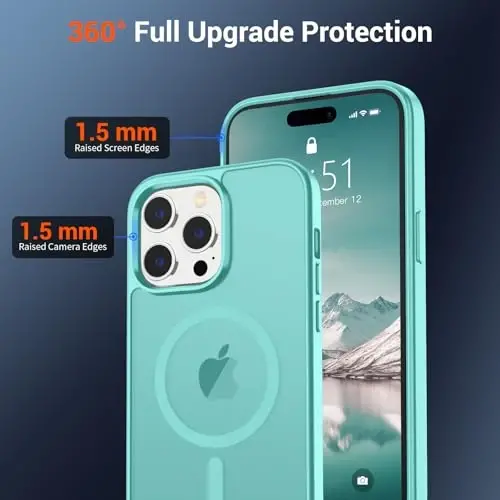 SUPFINE iPhone 14 Pro Max için Manyetik Kılıf (MagSafe Uyumlu) (Askeri Sınıf Düşme Koruması) Yarı Saydam Mat Darbeye Dayanıklı Telefon Kılıfı, Mavi Yeşil - 4