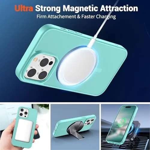 SUPFINE iPhone 14 Pro Max için Manyetik Kılıf (MagSafe Uyumlu) (Askeri Sınıf Düşme Koruması) Yarı Saydam Mat Darbeye Dayanıklı Telefon Kılıfı, Mavi Yeşil - 5