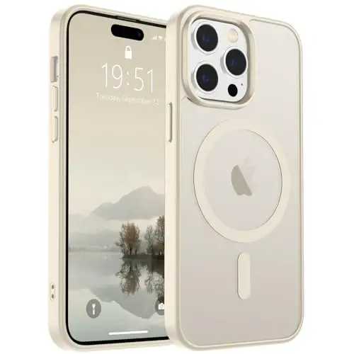 SUPFINE Magnetic for iPhone 14 Pro Max Case (Compatible with MagSafe) (Military Grade Drop Protection) Slim Translucent Matte Shockproof with Anti-Fingerprint Phone Case,Antique White - 5