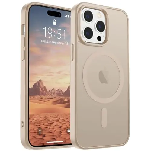 SUPFINE Magnetic for iPhone 14 Pro Max Case(Compatible with MagSafe)(Military Grade Drop Protection) Slim Translucent Matte Shockproof with Anti-Fingerprint Phone Case,Desert Gold 