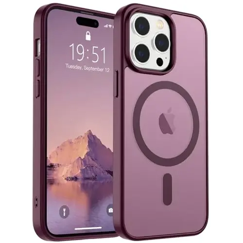SUPFINE Magnetic for iPhone 14 Pro Max Case (Compatible with MagSafe) (Military Grade Drop Protection) Translucent Matte Shockproof with Anti-Fingerprint Phone Case,Wine Red 