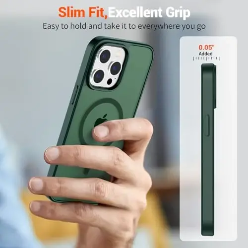 SUPFINE Magnetic for iPhone 14 Pro Max Case(Compatible with MagSafe)(Military Grade Drop Protection) Slim Translucent Matte Shockproof with Anti-Fingerprint Phone Case,Forest Green - 4