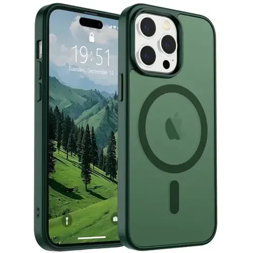 SUPFINE Magnetic for iPhone 14 Pro Max Case(Compatible with MagSafe)(Military Grade Drop Protection) Slim Translucent Matte Shockproof with Anti-Fingerprint Phone Case,Forest Green - 5