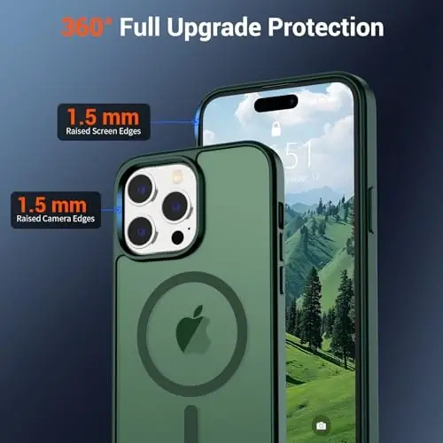 SUPFINE Magnetic for iPhone 14 Pro Max Case(Compatible with MagSafe)(Military Grade Drop Protection) Slim Translucent Matte Shockproof with Anti-Fingerprint Phone Case,Forest Green - 5