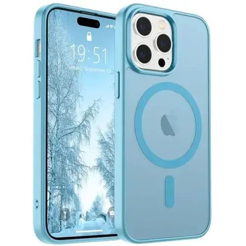 SUPFINE iPhone 14 Pro Max uchun magnitli gʻilof (MagSafe bilan mos keladi) (Harbiy darajadagi tushishdan himoya) Yupqa yarim shaffof mat zarbga chidamli, barmoq izlariga qarshi telefon gʻilofi, och koʻk - 5