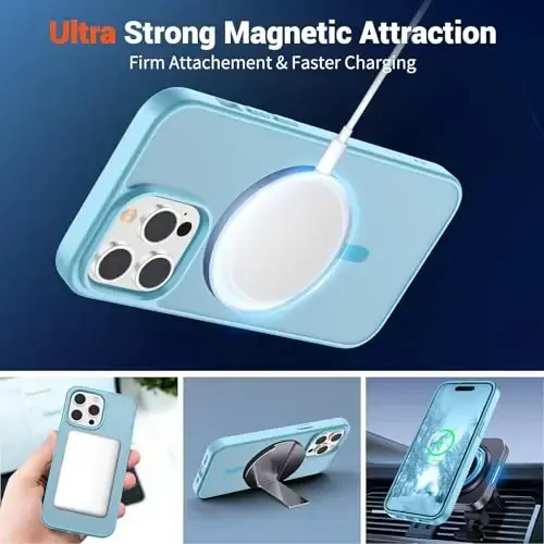 SUPFINE iPhone 14 Pro Max uchun magnitli gʻilof (MagSafe bilan mos keladi) (Harbiy darajadagi tushishdan himoya) Yupqa yarim shaffof mat zarbga chidamli, barmoq izlariga qarshi telefon gʻilofi, och koʻk - 7