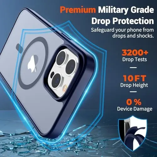 SUPFINE iPhone 14 Pro Max uchun magnitli g‘ilof (MagSafe bilan mos keladi) (Harbiy darajadagi zarbadan himoya) Yengil yarim shaffof mat zarbga chidamli barmoq izlariga qarshi telefon g‘ilofi, to‘q ko‘k - 2