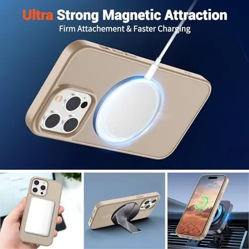 SUPFINE iPhone 14 Pro Max uchun magnitli g‘ilof (MagSafe bilan mos keladi) (Harbiy standartdagi zarbadan himoya) Yengil o‘tkazuvchan mat zarbga chidamli barmoq izlariga qarshi telefon g‘ilofi, Sahroi Oltin - 6