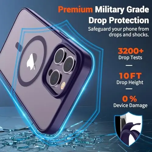 SUPFINE iPhone 14 Pro Max uchun magnitli g'ilof (MagSafe bilan mos keladi) (Harbiy standartdagi zarbadan himoya) Yupqa yarim shaffof mat, barmoq izlariga qarshi telefon g'ilofi, to'q binafsha - 3