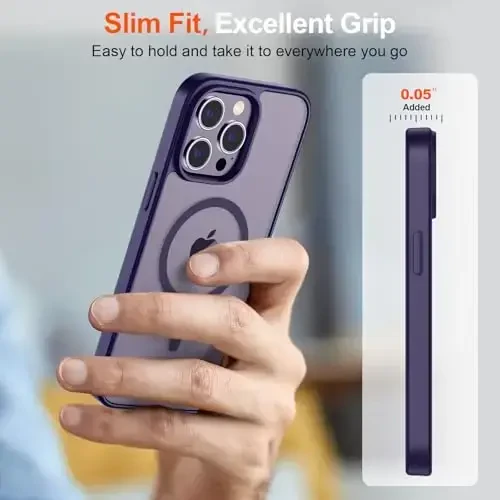 SUPFINE iPhone 14 Pro uchun magnitli g'ilof (MagSafe bilan mos keladi) (harbiy darajadagi tushishdan himoya) yarim shaffof mato zarbga chidamli telefon g'ilofi, to'q binafsha - 4