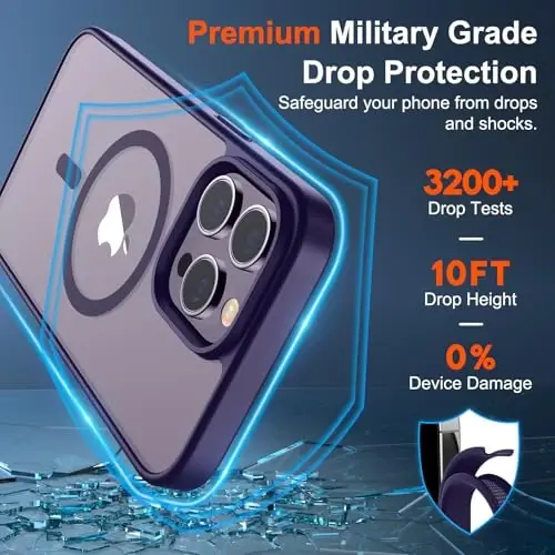 SUPFINE iPhone 14 Pro uchun magnitli g'ilof (MagSafe bilan mos keladi) (harbiy darajadagi tushishdan himoya) yarim shaffof mato zarbga chidamli telefon g'ilofi, to'q binafsha - SUPFINE (1)