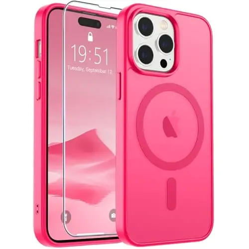 SUPFINE iPhone 14 Pro uchun magnitli gʻilof (MagSafe bilan mos keladi) (harbiy darajadagi tushishdan himoya) Yupqa yarim shaffof mato zarbga chidamli barmoq izlariga qarshi telefon gʻilofi, Hot Pink - 1