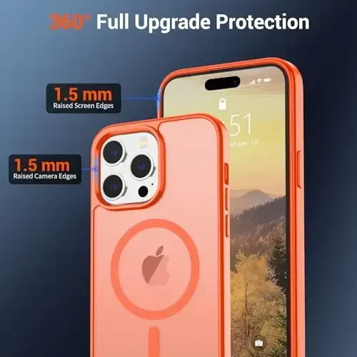 SUPFINE iPhone 14 Pro uchun magnitli g‘ilof (MagSafe bilan mos keladi) (Harbiy darajadagi tushishdan himoya) Yupqa yarim shaffof mato zarbga chidamli barmoq izlariga qarshi telefon g‘ilofi, to‘q sariq - 6