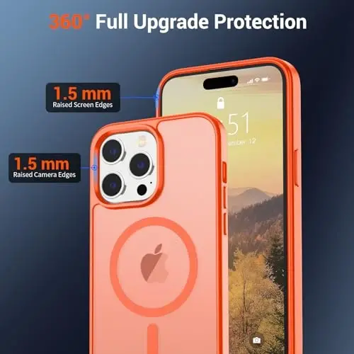 SUPFINE iPhone 14 Pro uchun magnitli g‘ilof (MagSafe bilan mos keladi) (Harbiy darajadagi tushishdan himoya) Yupqa yarim shaffof mato zarbga chidamli barmoq izlariga qarshi telefon g‘ilofi, to‘q sariq - 5