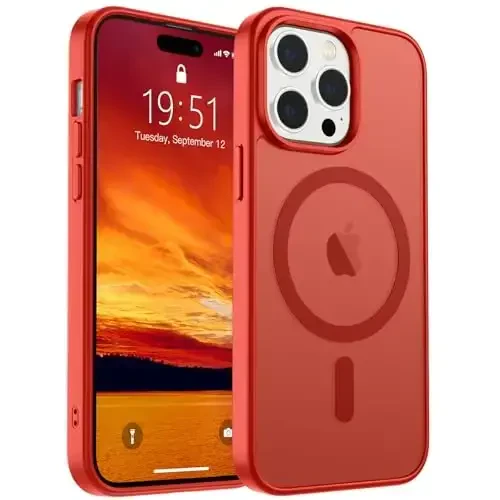 SUPFINE iPhone 14 Pro uchun magnitli g‘ilof (MagSafe bilan mos keladi) (Harbiy standartga mos himoya) Yupqa yarim shaffof mato, barmoq izlariga qarshi telefon g‘ilofi, qizil - 5