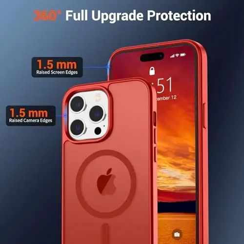 SUPFINE iPhone 14 Pro uchun magnitli g‘ilof (MagSafe bilan mos keladi) (Harbiy standartga mos himoya) Yupqa yarim shaffof mato, barmoq izlariga qarshi telefon g‘ilofi, qizil - 5