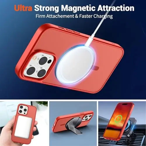 SUPFINE iPhone 14 Pro uchun magnitli g‘ilof (MagSafe bilan mos keladi) (Harbiy standartga mos himoya) Yupqa yarim shaffof mato, barmoq izlariga qarshi telefon g‘ilofi, qizil - 6