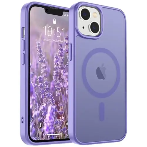 SUPFINE iPhone 14 va iPhone 13 uchun magnitli g'ilof (MagSafe bilan mos keladi) (Harbiy darajadagi tushishdan himoya) Yarim shaffof mat zarbga chidamli telefon g'ilofi, Binafsha rang 