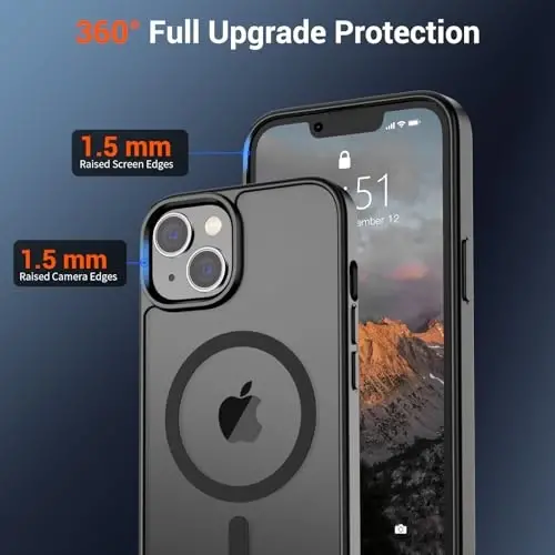 SUPFINE iPhone 14 va iPhone 13 uchun magnitli g'ilof (MagSafe bilan mos keladi) (Harbiy darajadagi tushishdan himoya) Yarim shaffof mat zarbga chidamli telefon qopqog'i, qora - 4
