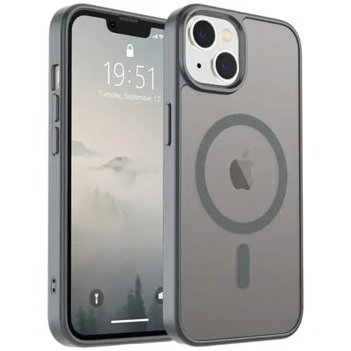 SUPFINE Magnetic for iPhone 14 Case & iPhone 13 Case (Compatible with MagSafe) (Military Grade Drop Protection) Slim Translucent Matte Shockproof Phone Cover,Gray - 1