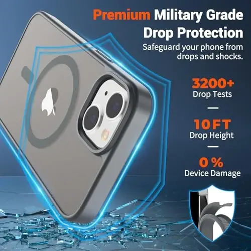 SUPFINE Magnetic for iPhone 14 Case & iPhone 13 Case (Compatible with MagSafe) (Military Grade Drop Protection) Slim Translucent Matte Shockproof Phone Cover,Gray - 3