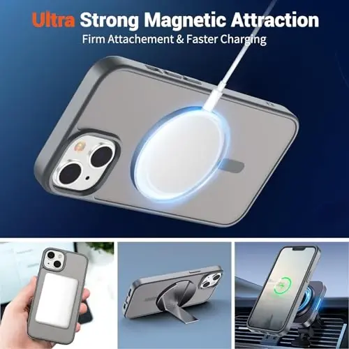 SUPFINE Magnetic for iPhone 14 Case & iPhone 13 Case (Compatible with MagSafe) (Military Grade Drop Protection) Slim Translucent Matte Shockproof Phone Cover,Gray - 5